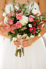 White and pink roses bride bouquet 