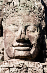 The smiling face of the ancient temple of Bayon Temple At Angkor Wat, Siem Reap, Cambodia