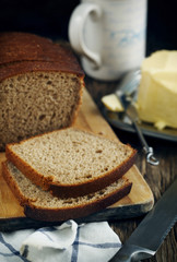 Belarusian Rye bread and butter on wooden table