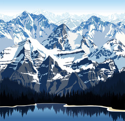 Fototapeta premium Vector lake in mountains