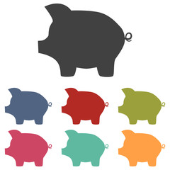 Pig money bank icons set
