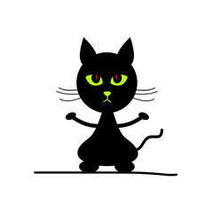 cat silhouette illustration with green eyes