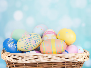 Assortment of Painted Easter Eggs in a Basket
