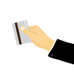 RANDOM VECTOR: Hand holding bank card close up illustration on white background