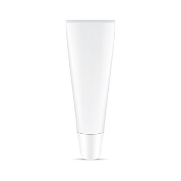 VECTOR PACKAGING: White gray small cosmetic tube with twist to open cap on isolated white background. Mock-up template ready for design