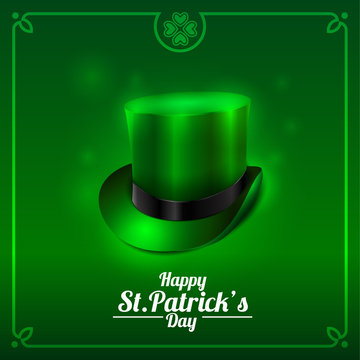 St. Patrick's Day greeting card with leprechaun hat on a green background.