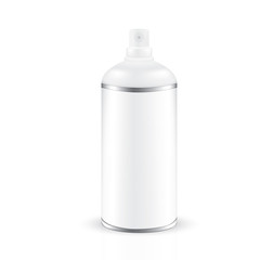 VECTOR PACKAGING: White gray round bottle sprayer with silver body and bottom band, no cap for cosmetic on isolated white background. Mock-up template ready for design.