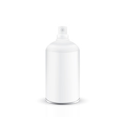 VECTOR PACKAGING: White gray round bottle sprayer with silver bottom band, no cap for cosmetic on isolated white background. Mock-up template ready for design.
