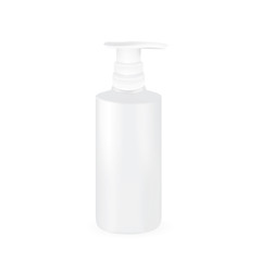 VECTOR PACKAGING: White gray round bottle with pump cap for cosmetic/perfume on isolated white background. Mock-up template ready for design.