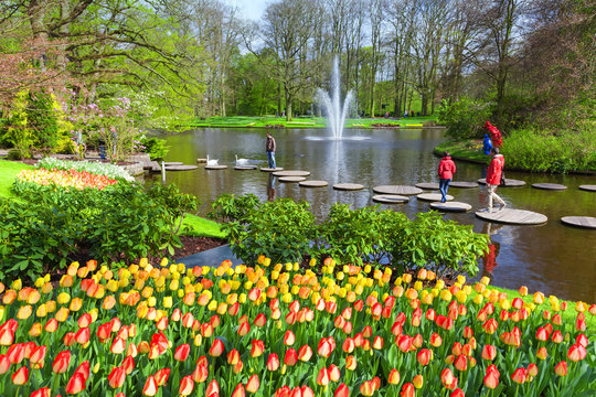 Scenic with lake in Spring Park Keukenhof, Netherlands