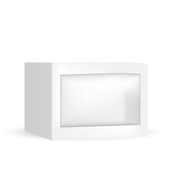 VECTOR PACKAGING:White gray packaging box with front window on isolated white background. Mock-up template ready for design.