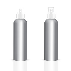 VECTOR PACKAGING: Set of aluminum body round bottle sprayer for cosmetic/perfume on isolated white background. Mock-up template ready for design .