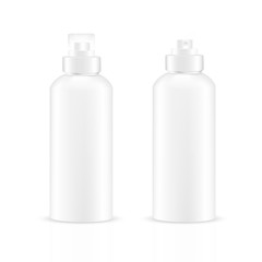 VECTOR PACKAGING: Set of white gray round bottle sprayer for cosmetic/perfume on isolated white background. Mock-up template ready for design .
