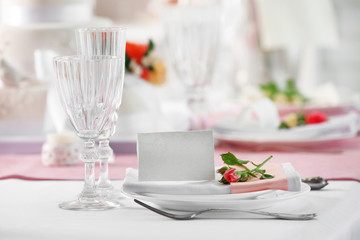 Beautiful served table for wedding or other celebration in restaurant