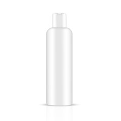 VECTOR PACKAGING: White gray tall round bottle with cap for cosmetic or cologne on isolated white background. Mock-up template ready for design.