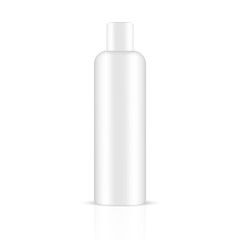 VECTOR PACKAGING: White gray tall round bottle with cap for cosmetic or cologne on isolated white background. Mock-up template ready for design.