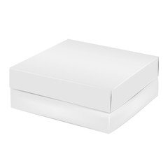 VECTOR PACKAGING: White gray packaging square box with top lid, top view on isolated white background. Mock-up template ready for design