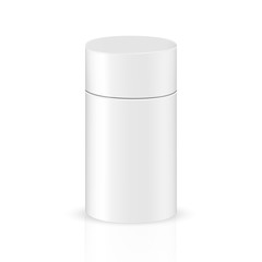 VECTOR PACKAGING: White gray round container on isolated white background. Mock-up template for design.