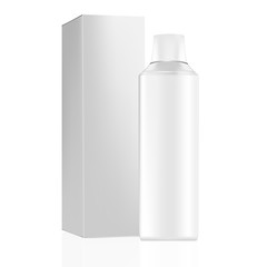 VECTOR PACKAGING: gray package box with gray tube/bottle on isolated white background. Mock-up template ready for design.