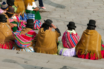 Women in Bowler Hats - La Paz - Bolivia - obrazy, fototapety, plakaty