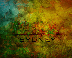 Sydney City Skyline on Grunge Background Illustration