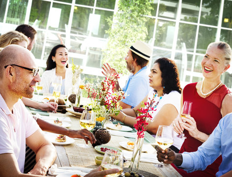 Friends Dining Outdoors Party Cheerful Concept