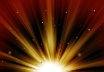 Dark Gold glitter sparkle defocused rays lights bokeh abstract chistmas background.