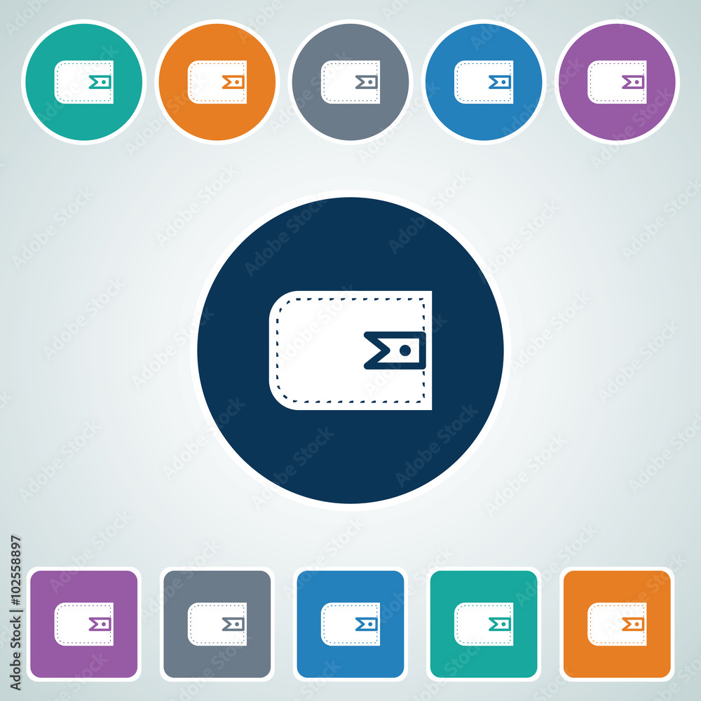 Poster icon of wallet in multi color circle & square shape. eps-10.