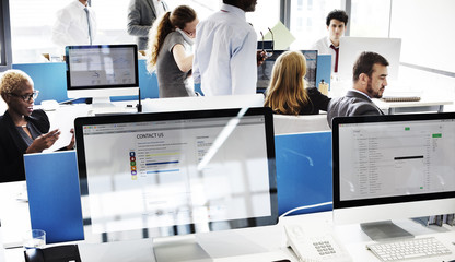Business Team Busy Working Workplace Cocnept