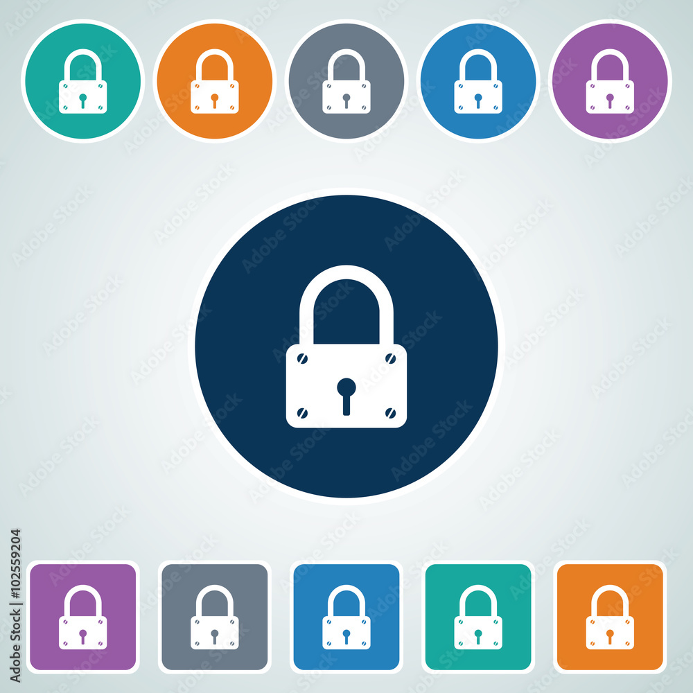 Poster icon of lock in multi color circle & square shape. eps-10.