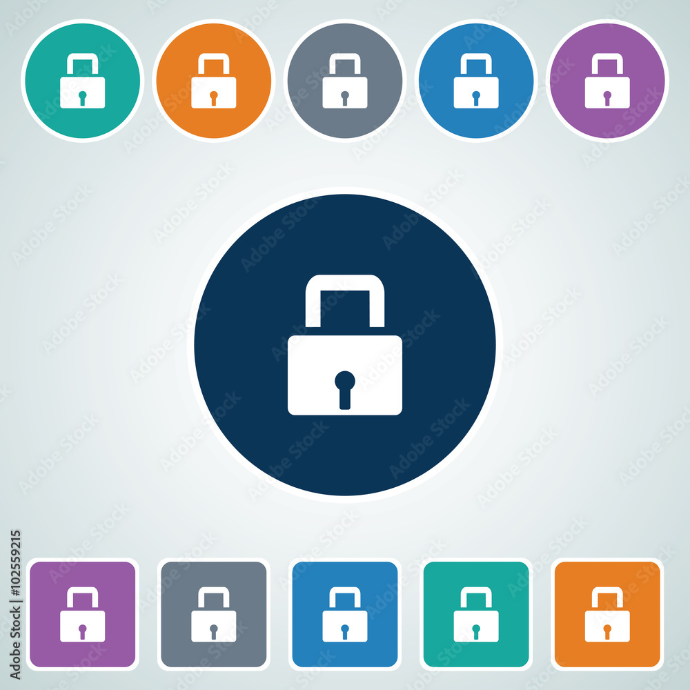 Poster icon of lock in multi color circle & square shape. eps-10.