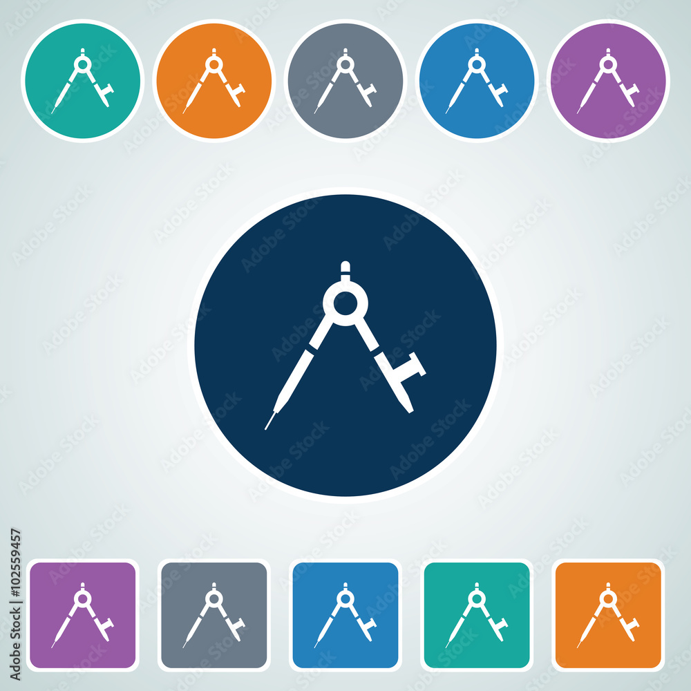 Poster icon of geometry compass in multi color circle & square shape. eps-10.