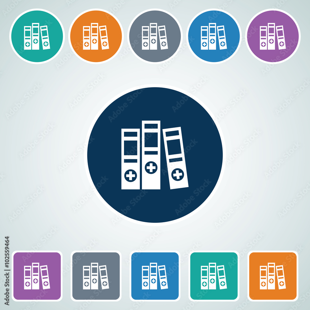 Poster icon of binders in multi color circle & square shape. eps-10.