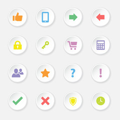 colorful web icon set 2 on white circle button with soft shadow