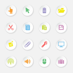 colorful web icon set 3 on white circle button with soft shadow
