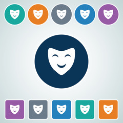 Icon of Theater Mask in Multi Color Circle & Square Shape. Eps-10.