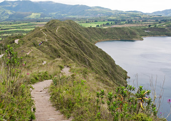 Fototapeta na wymiar Portion of the trail that goes around the Cuicocha lake and volcanic crater, Ecuador, South America.