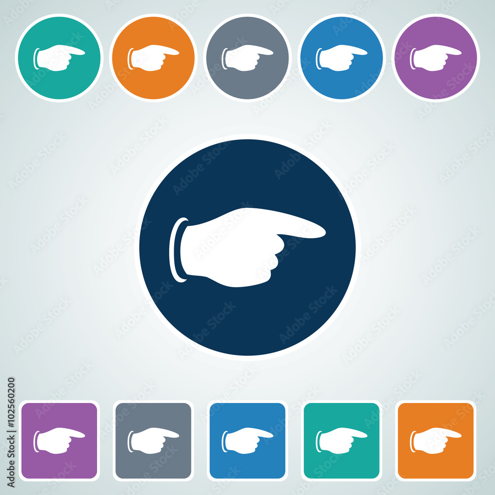 Poster icon of pointing finger in multi color circle & square shape. eps-10.