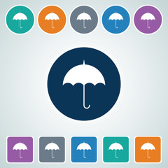 Icon of Umbrella in Multi Color Circle & Square Shape. Eps-10.