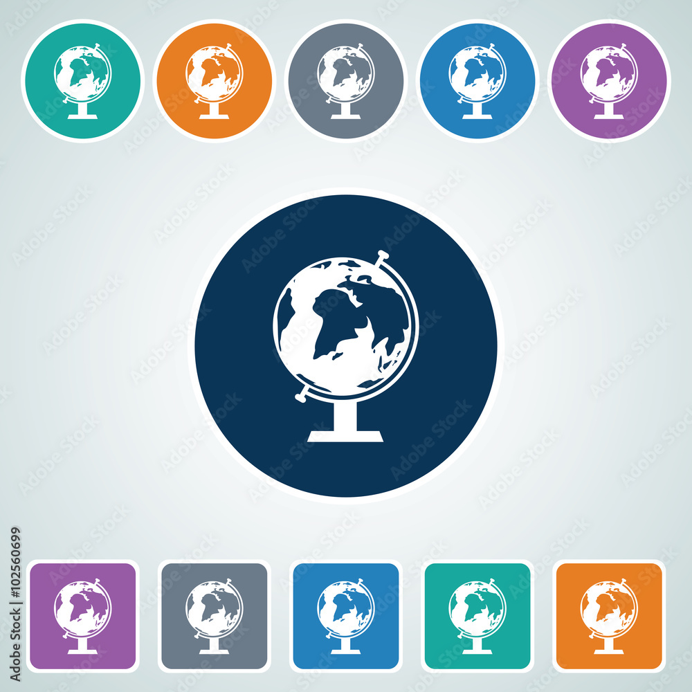 Poster icon of globe in multi color circle & square shape. eps-10.