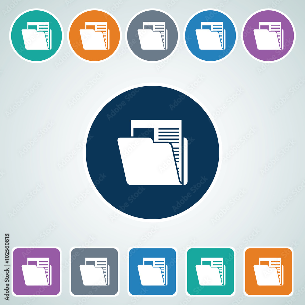Aufkleber icon of folder in multi color circle & square shape. eps-10.