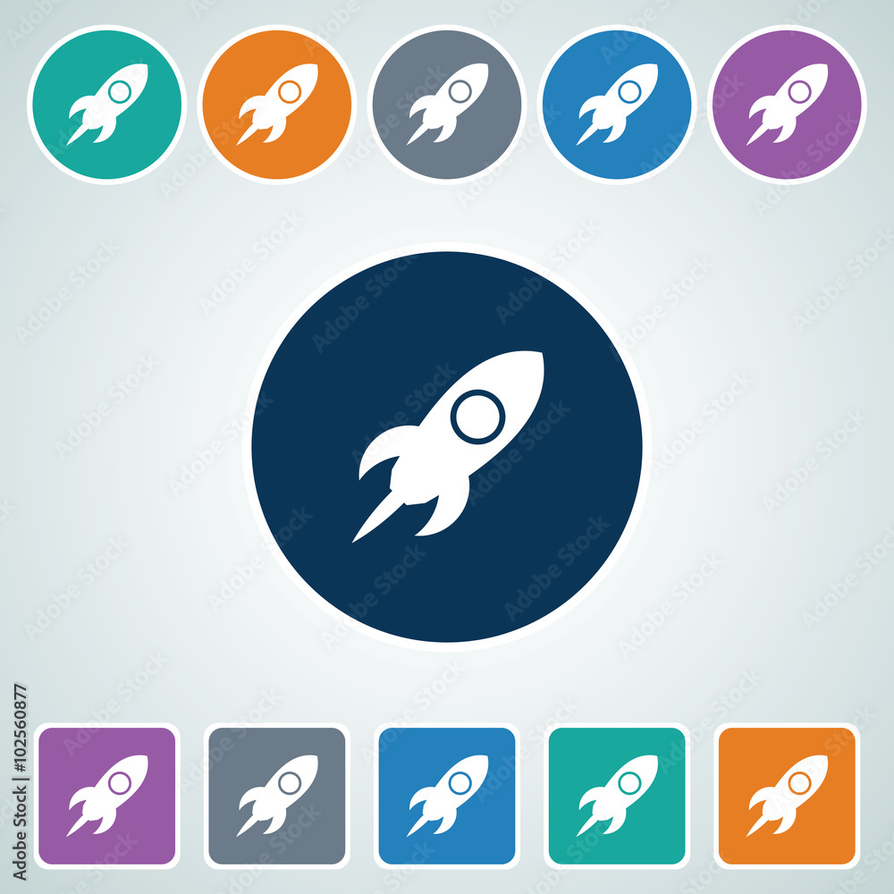 Poster icon of rocket in multi color circle & square shape. eps-10.