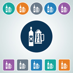 Icon of Beer Bottle & Glass in Multi Color Circle & Square Shape. Eps-10.