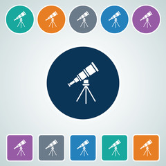 Icon of Telescope in Multi Color Circle & Square Shape. Eps-10.