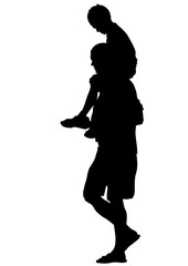 Father and son out for a walk on white background