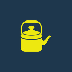 Yellow icon of Kettle Or Tea Pot on dark blue background. Eps.10