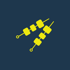 Yellow icon of Paneer Tikka Kabab on dark blue background. Eps.10