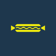 Yellow icon of Hot Dog on dark blue background. Eps.10