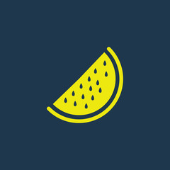 Yellow icon of Watermelon Slice on dark blue background. Eps.10