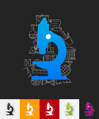 microscope paper sticker with hand drawn elements